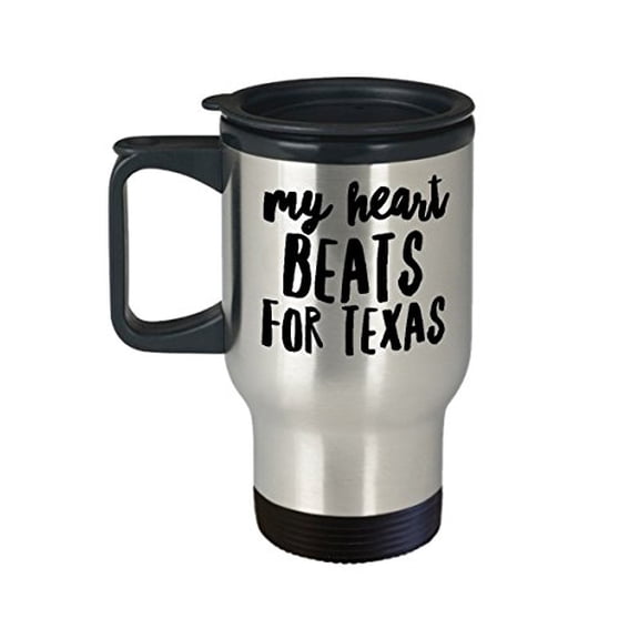 Texas Travel Coffee Mug - 14oz Stainless Steel Cup - My Heart Beats for Texas Gift