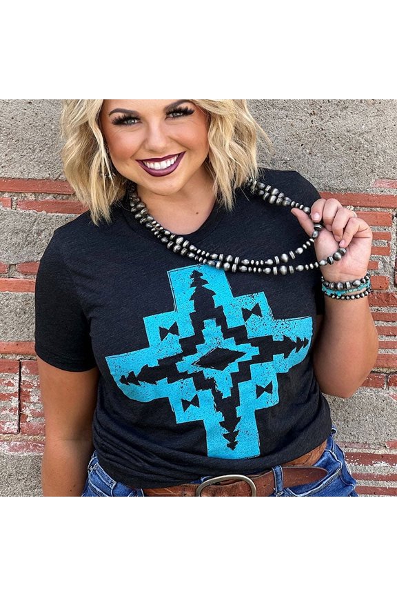 Texas True Threads Isabel Aztec With Turquoise Ink Canvas T-Shirt