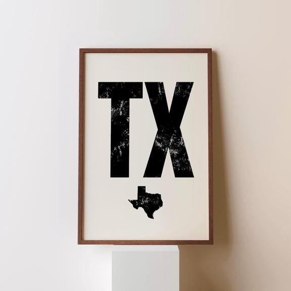 Texas Tx State Print Minimalist Decor Modern Black White Typography Lone Star Art