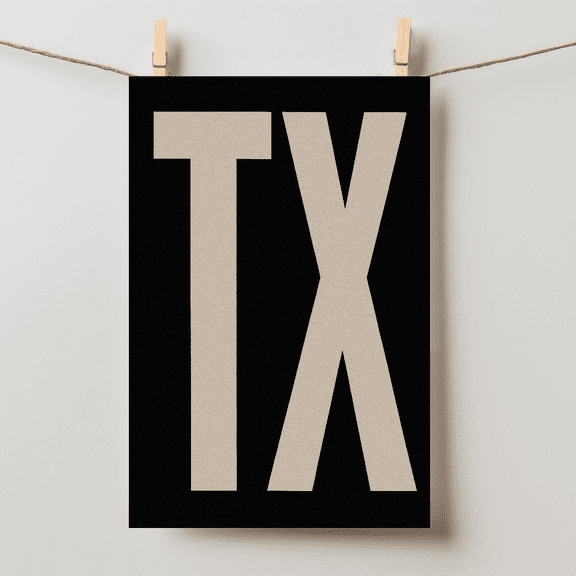 Texas Typography Modern Letters Bold Black And White Minimalist Wall Art, Unframed Paper Poster 16x20in
