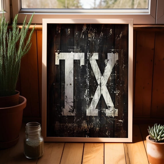 Texas Typography Wall Art, Rustic Western,, Unframed Canvas 16x20in