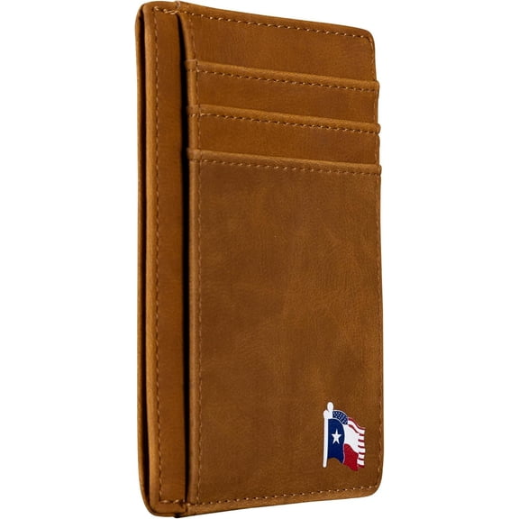 Texas and USA Flag on Cardholder, Slim Front Pocket Wallet, Gift for Texans and their lovers PU Leather, Khaki, Card Holder, RFID Blocking with Texas Souvenir Logo,