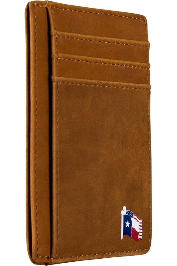 Texas and USA Flag on Cardholder, Slim Front Pocket Wallet, Gift for Texans and their lovers PU Leather, Khaki, Card Holder, RFID Blocking with Texas Souvenir Logo,