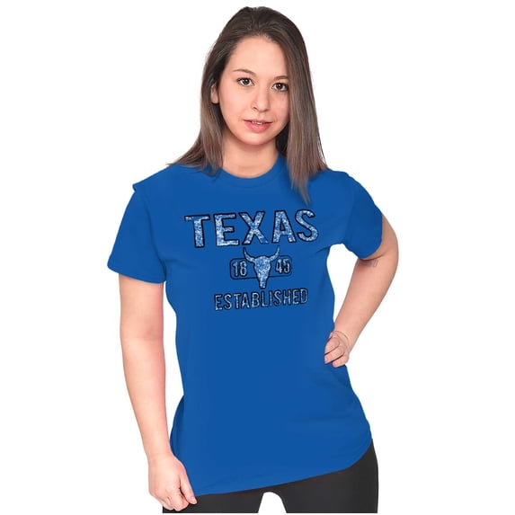 Texas Vintage Cow Skull Stencil Cool Womens Slim Fit Graphic Tee Brisco Brands X