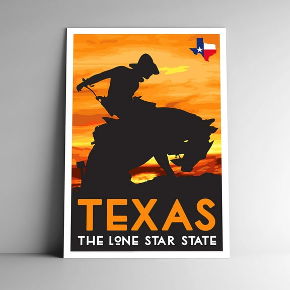 Texas Vintage Travel Poster / Postcard WPA Style Retro Art Print Cowboy Lone Star
