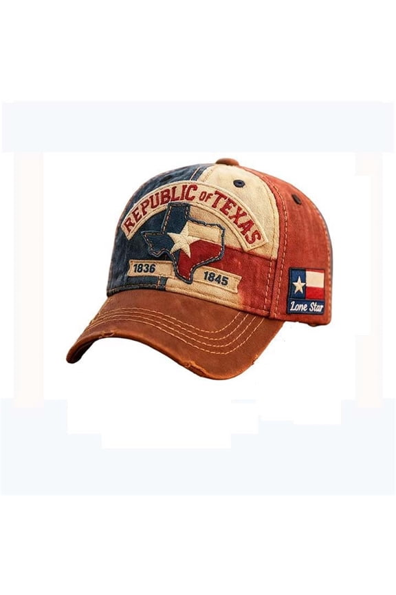 Texas Vintage Washed Baseball Cap, Embroidered Texas Map & 1836-1845 Commemorative Hat for Men & Women