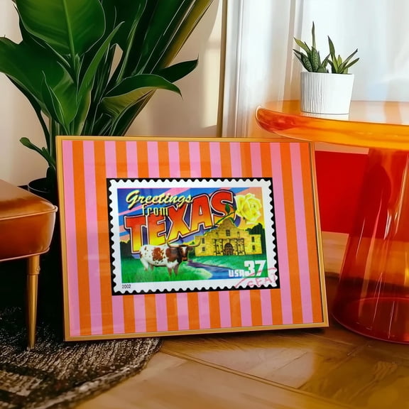 Texas Wall Art Print Orange Pink Texas Print Retro Travel Prints Texas Dorm Decor Horizontal Texas Photo Longhorn Print Home Decor #588, Unframed Poster Size 16x24