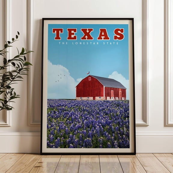 Texas Wall Art Texas Travel Poster Texas Bluebonnet Print Texas Flag Texas State Gifts Southwest Texas Houston Austin Dallas