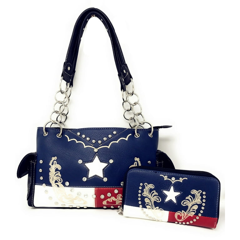 Texas West American Flag Rhinestone Women s Handbags Purse Wallet Set in Multi Color. Best Value. Walmart