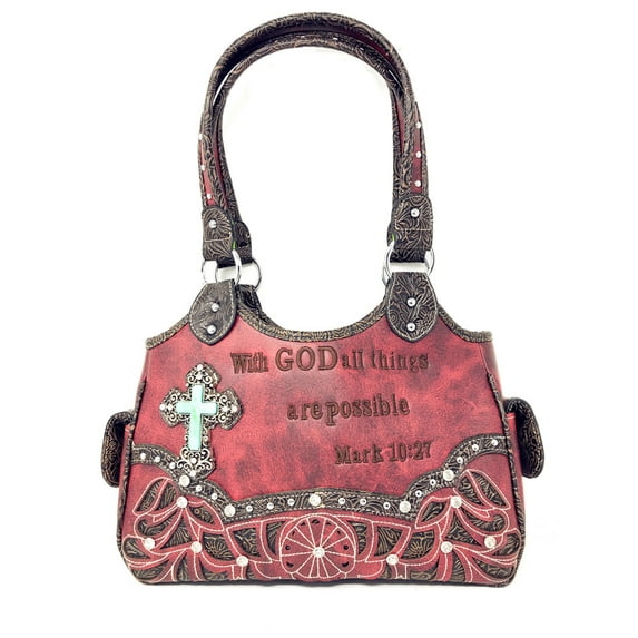Texas West Bible Verse Rhinestone Cross Agate Stone Cross Cowgirl Women Handbag in 4 Colors