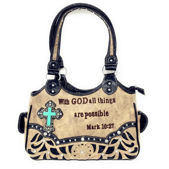 Texas West Bible Verse Rhinestone Cross Agate Stone Cross Cowgirl Women Handbag in 4 colors