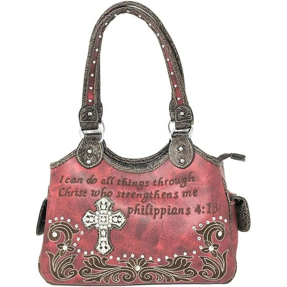 Texas West Bible Verse Rhinestone Cross Flora Cowgirl Women Handbag in 6 Colors