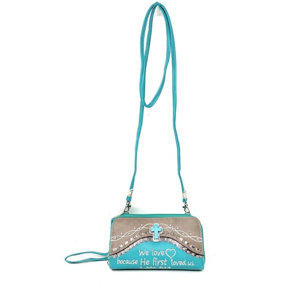 Texas West Embroidery Scripture Bible Verse Rhinestone Cross Handbag Wallet Set in 14 colors