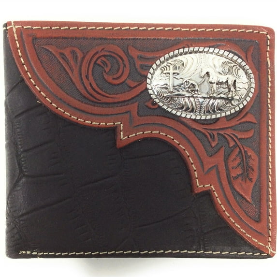 Texas West Premium Genuine Leather Mens Praying Cowboy Short Bifold Wallet In Black