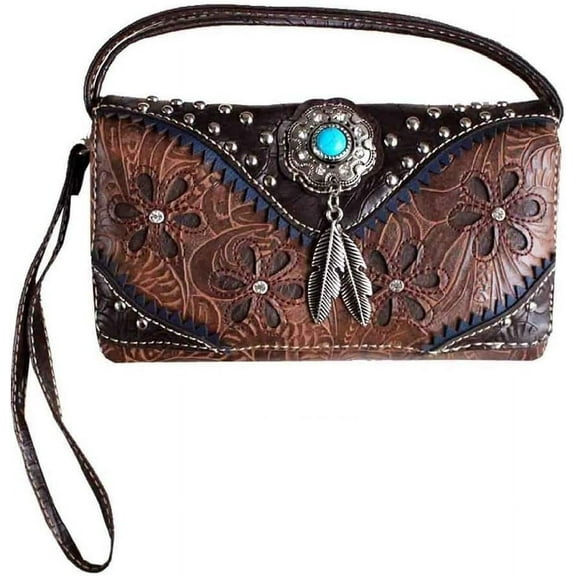 Texas West Rhinestone Concho Floral Embroidery Fringe Womens Wallet In Multi Colors