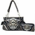 thumbnail image 1 of Texas West Rhinestone Embroidered Metal Skull Leather Women's Handbag With Matching Wallets In 7 Colors, 1 of 6