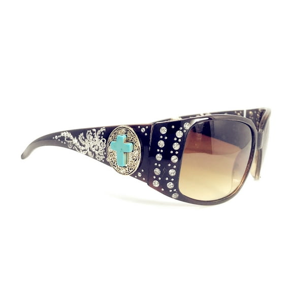 Texas West Sunglasses with Turquoise Agate Cross Concho and Bling Rhinestone Accents