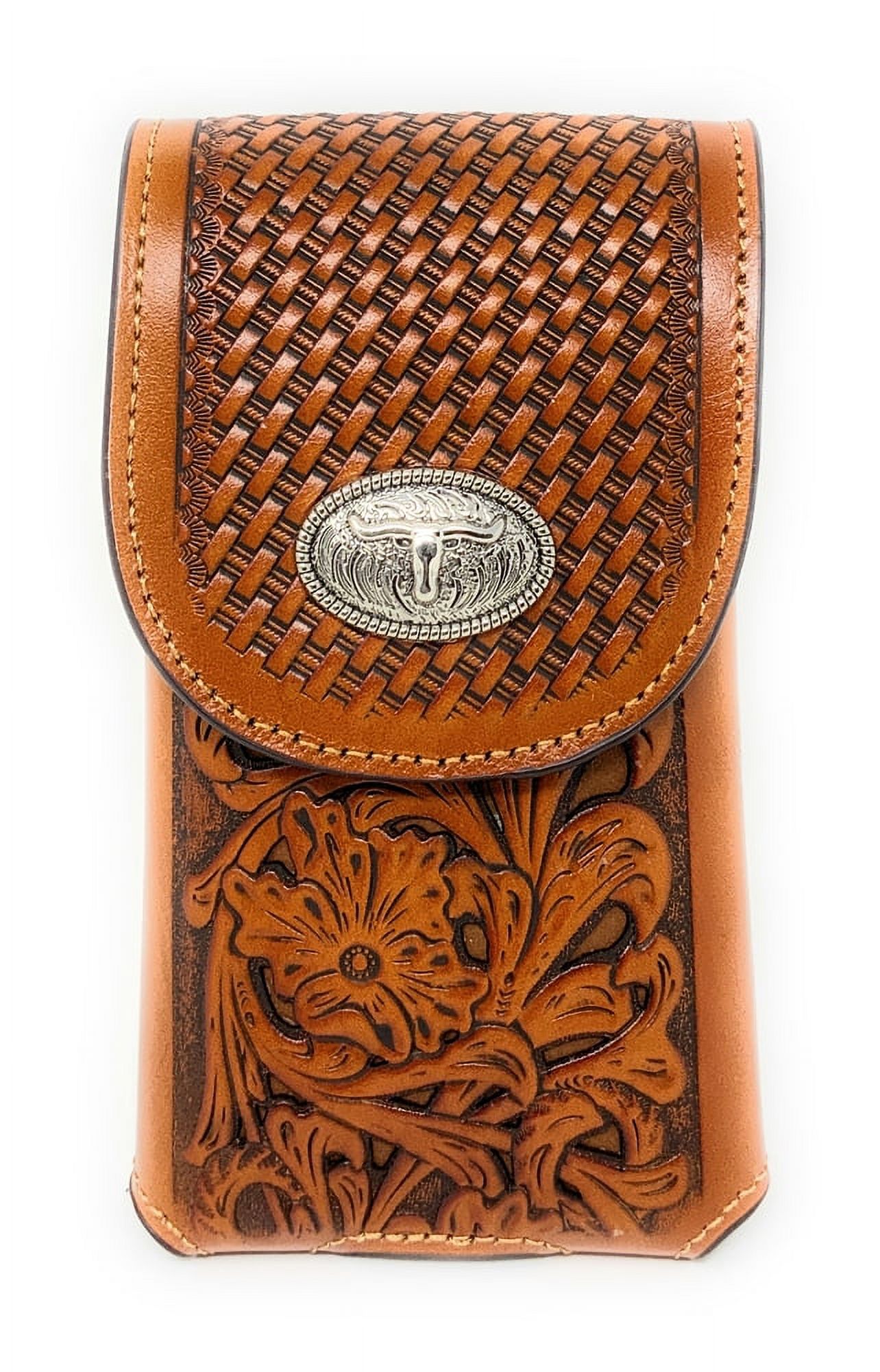 Texas West Western Cowboy Tooled Floral Leather Longhorn Concho Belt ...