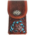 thumbnail image 1 of Texas West Western Cowboy Tooled Floral Leather Rodeo Concho Belt Loop Extra Large Cell Phone Holster Case, 1 of 1