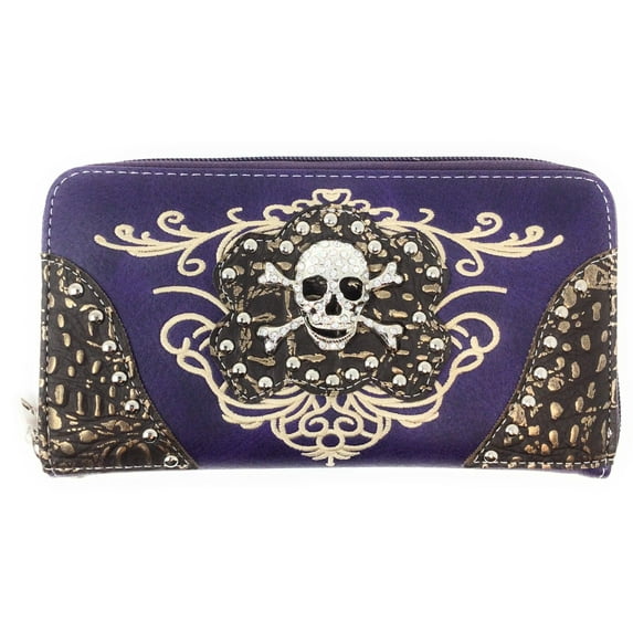 Texas West Western Embroidery Rhinestone Skull Womens Wallet In Multi Colors