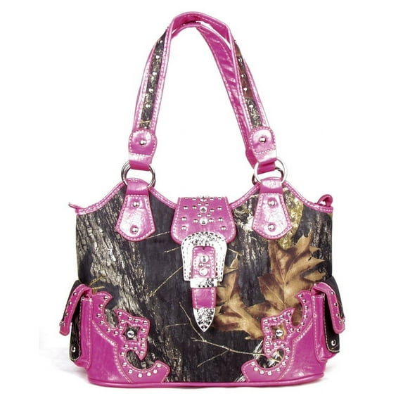 Texas West Women's PU Leather Camouflage Buckle Handbag, Rhinestone, Green