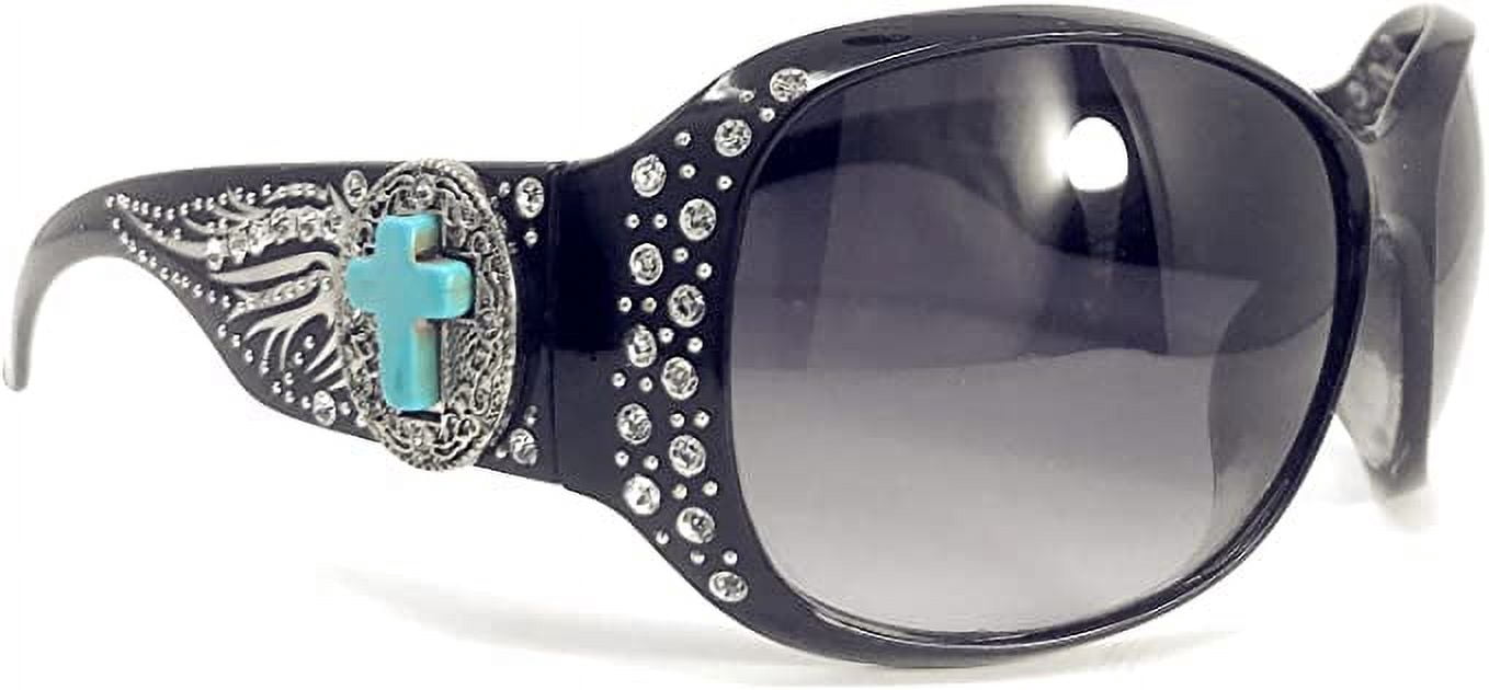 Montana West Concho Sunglasses Rhinestone in Black Montana West Winged Cross Rhinestone Sunglasses – AJ Tack main image 3
