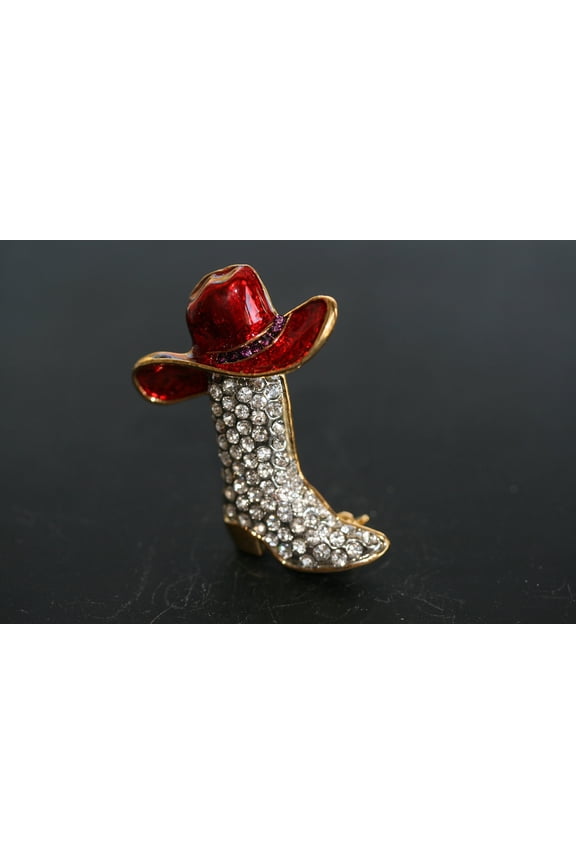 Texas Western Crystal Cowboy Cowgirl Boots Brooch Hat Pin Charm Enamel Jewelry, Rhinestone Western Boots Jewelry for Her