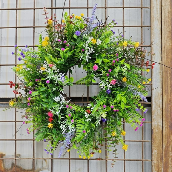Texas Wildflower Wreath Front Door, Spring Wildflower Wreath, Eternal Flower 19" Spring Wreaths for Front Door, Artificial Flower Wreath with Daisy and Lavender for Indoor Outdoor Easter Celebration