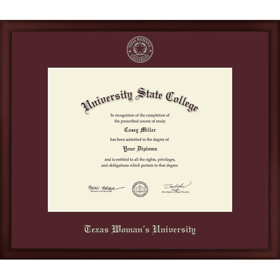 Texas Woman's University Diploma Frame, Document Size 14" x 11"