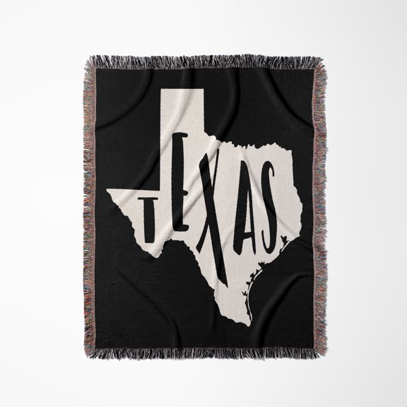 Texas Written Inside The State. Black Background., Woven Blanket