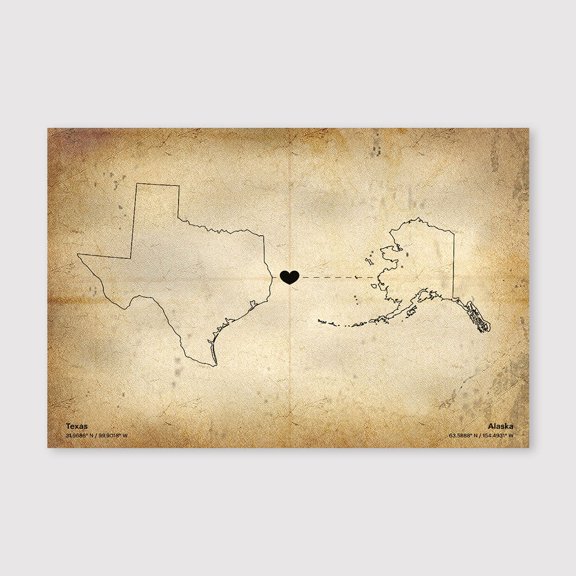 Texas to Alaska Map Canvas Wall Art 8x12 inch -Texas to Alaska Map Neutral Vintage Canvas Print for Rustic Living Room Decoration