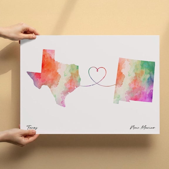 Texas to New Mexico Map Canvas Wall Art 8x12 inch – Texas to New Mexico Map Minimalist Artistic Decor Canvas – Elegant Wall Artwork for Home