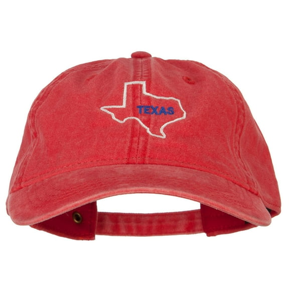 Texas with Map Outline Embroidered Washed Cotton Twill Cap - Red OSFM