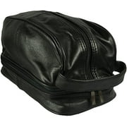 Texcyngoods Mens Genuine Leather Black Shaving Bag Toiletry Dopp Kit with Zip Around Bottom