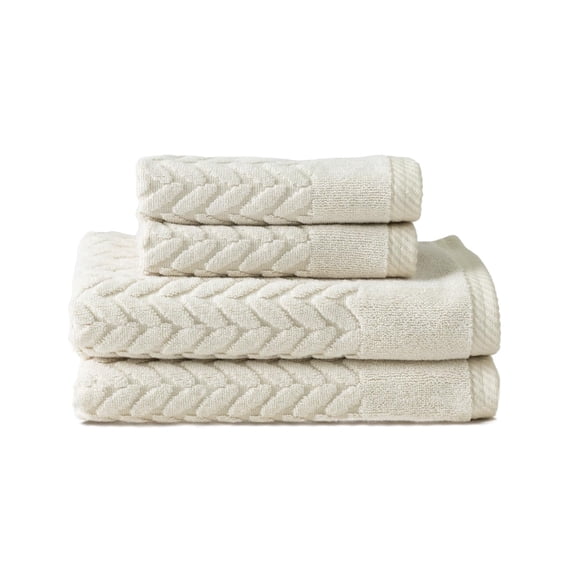 Texere 100% Organic Cotton Cable Jacquard Luxury Towel Sets, Birch (2 Hand & 2 Wash Towels)