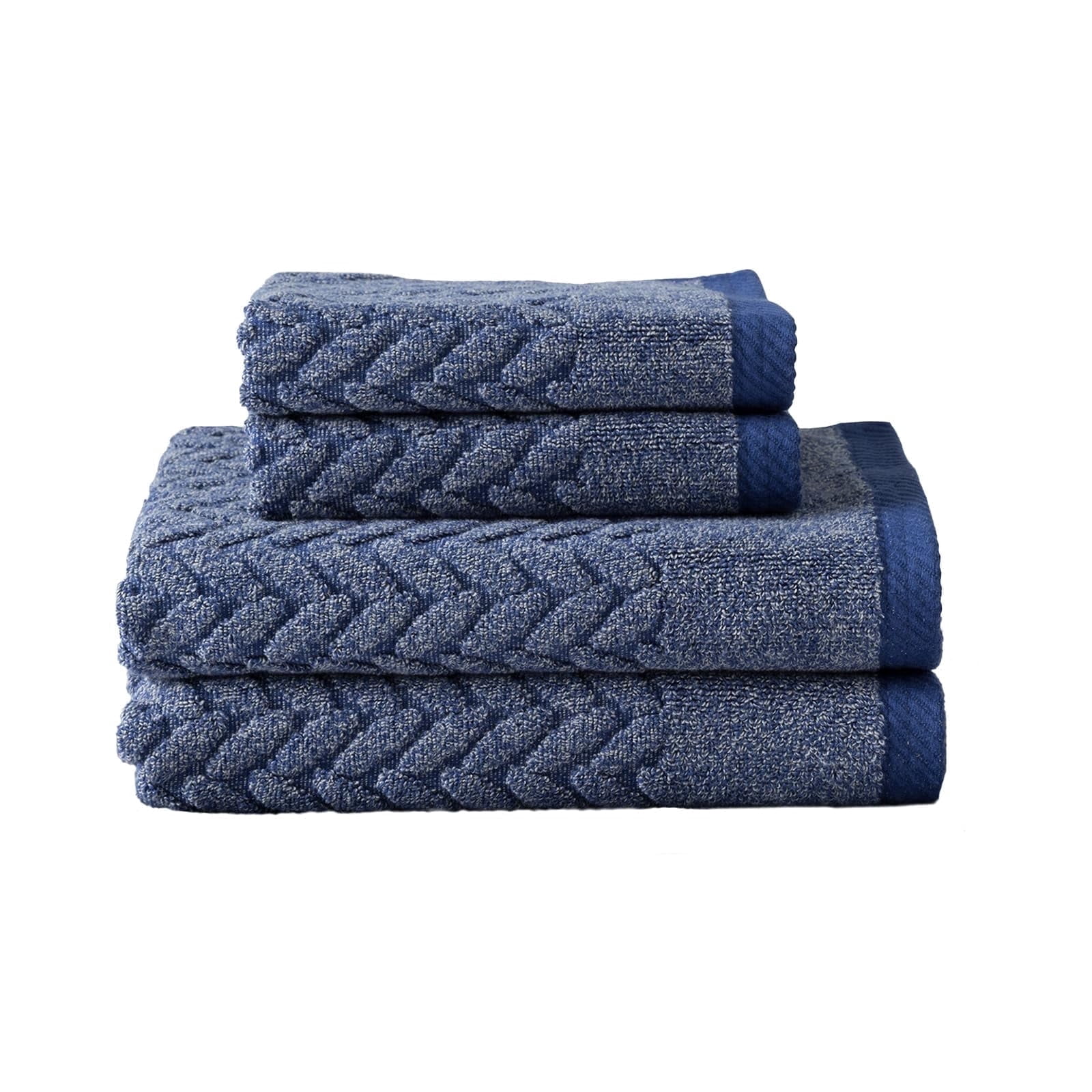 Texere 100% Organic Cotton Cable Jacquard Luxury Towel Sets, Estate Blue (2 Hand & 2 Face Towels)