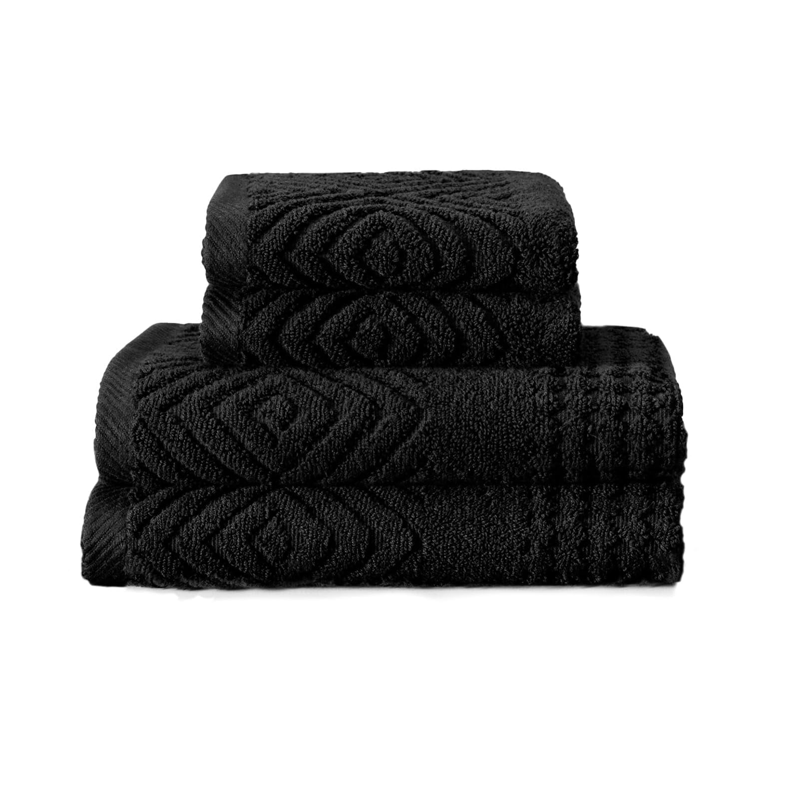 Texere 100% Organic Cotton Diamond Jacquard Towel Sets, Black (2 Hand & 2 Wash Towels)