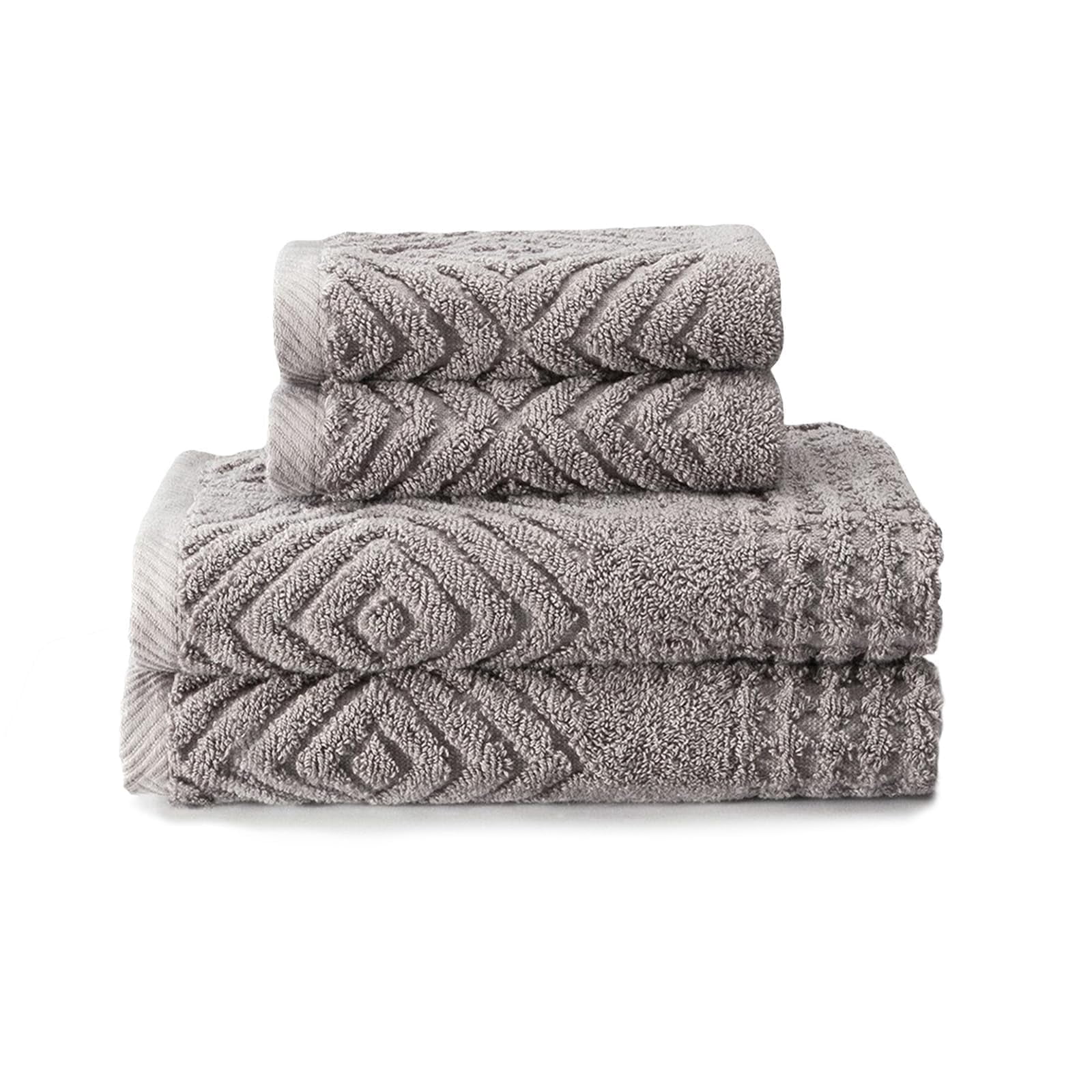 Texere 100% Organic Cotton Diamond Jacquard Towel Sets, Cathedral Gray (2 Hand & 2 Face Towels)