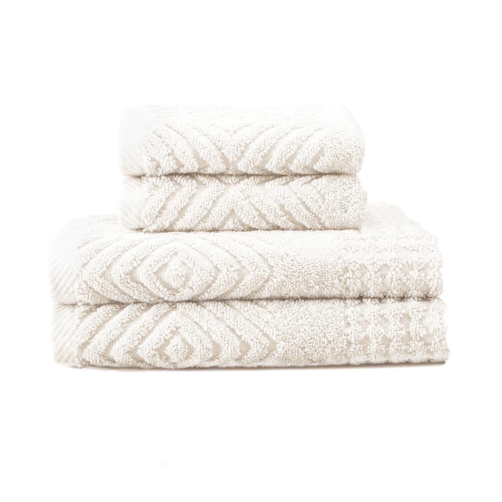 Texere 100% Organic Cotton Diamond Jacquard Towel Sets, Cream (2 Hand and 2 Face Towels)