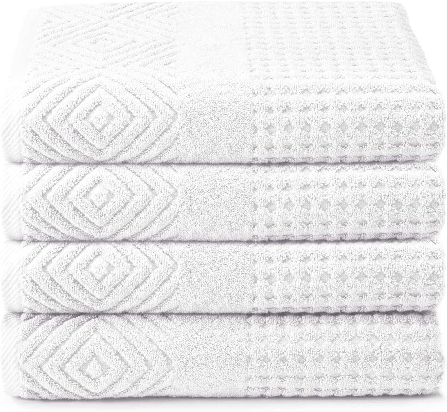 Bright White Organic Cotton Diamond Jacquard 4-Piece Bath Towel Set