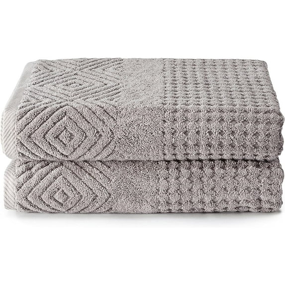 Texere 100% Organic Cotton Diamond Jacquard 700 GSM Luxury Bath Towel Sets - Ultra Soft and Absorbent Hotel and Spa Quality (Diamond, Cathedral Gray, 2 Bath Towels)