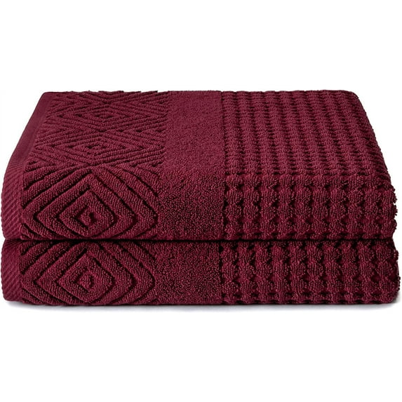 Texere 100% Organic Cotton Diamond Jacquard 700 GSM Luxury Bath Towel Sets - Ultra Soft and Absorbent Hotel and Spa Quality (Diamond, Merlot, 2 Bath Towels)