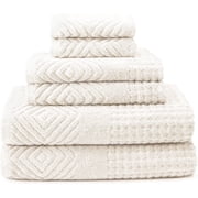 Texere 100% Organic Cotton Diamond Jacquard Luxury Bath Towel Sets, Cream (6 Piece)