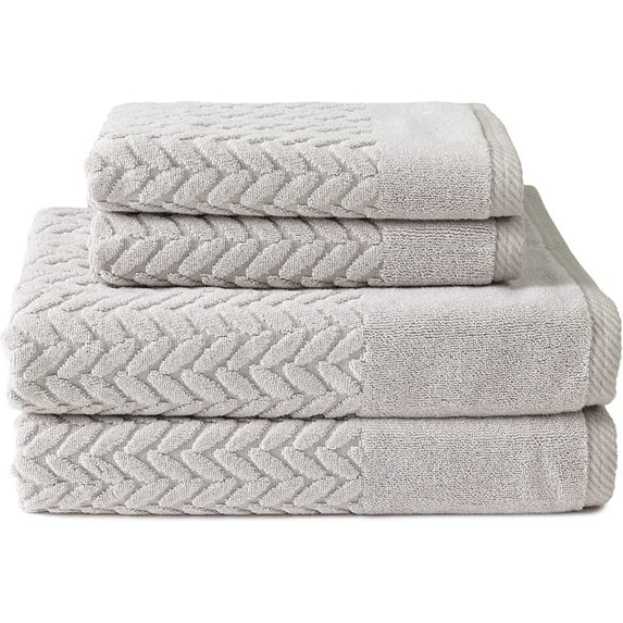 Texere 100% Organic Cotton Jacquard 650 GSM Premium Bath Towel Set - Extra Absorbent Quick Dry and Plush (Cable, Light Taupe, 2 Bath & 2 Hand Towels)
