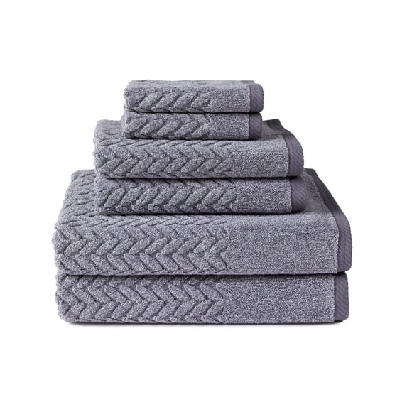 Texere 100% Organic Cotton Jacquard 650 GSM Premium Bath Towel Sets (Cable, Granite, 6 Piece)