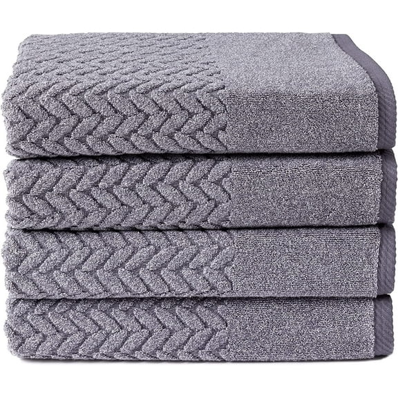 Texere 100% Organic Cotton Jacquard 650 GSM Premium Bath Towel Sets - Extra Absorbent Quick Dry Towel Wrap (Cable, Granite, 4 Bath Towels)