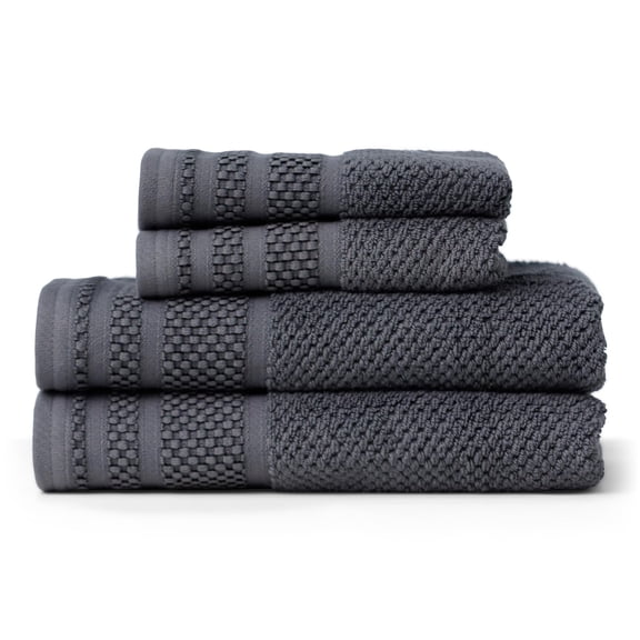 Texere 100% Organic Cotton Rice Weave Bath Towel Sets, Charcoal (2 Hand & 2 Face Towels)