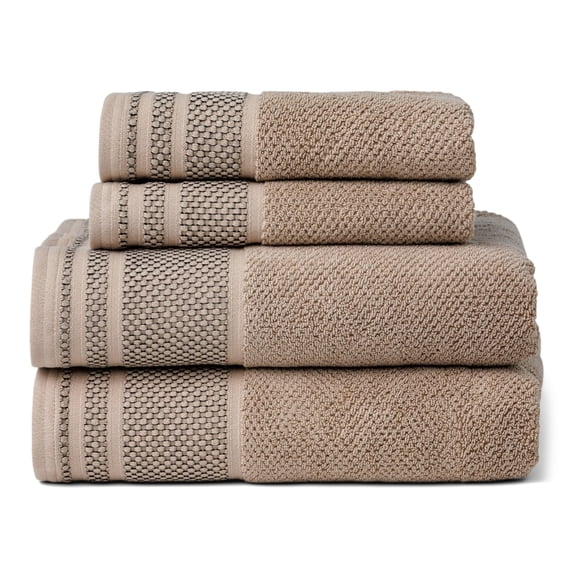 Texere 100% Organic Cotton Rice Weave Bath Towel Sets, Oxford Tan (2 Bath & 2 Hand Towels)