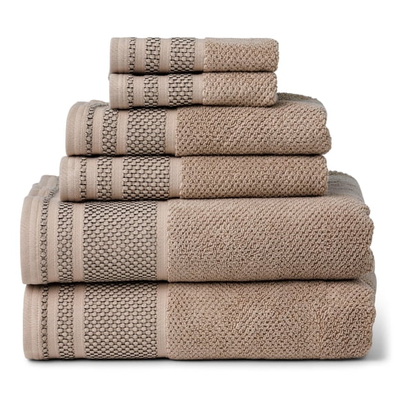 Texere 100% Organic Cotton Rice Weave Bath Towel Sets, Oxford Tan (6 Piece)