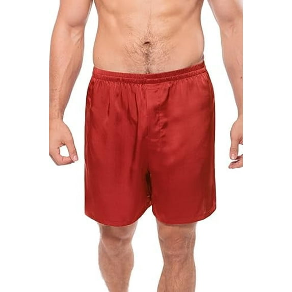 Texere Men's 100% Mulberry Silk Boxers - Luxury Boxer Shorts, Breathable Relaxed Fit PJ Pants (Country Club, Castle Red, M)